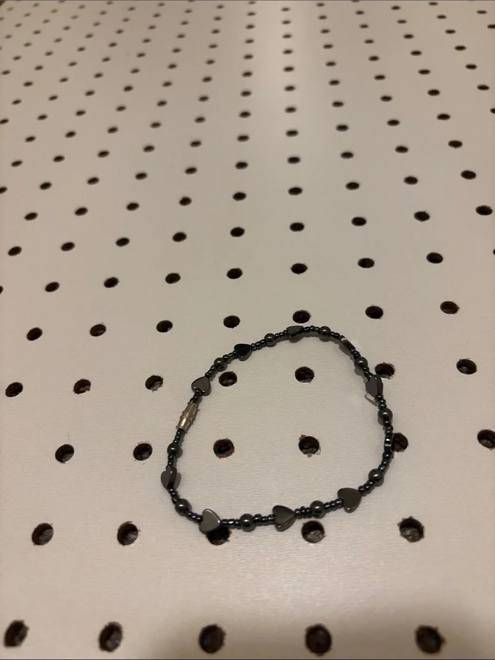 Kids Heart Bead Bracelet in Dark Gray - Cute Stretch Bracelet